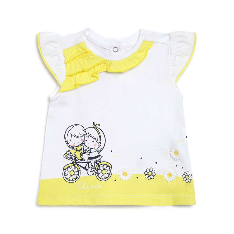 Girls White & Yellow Short Sleeve Knitted T-Shirt image number null